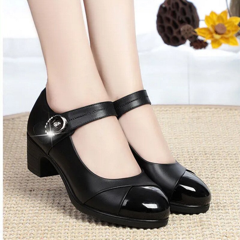 Giày Cao Gót Da Pu Mũi Vuông Phong Cách Cổ Điển Cho Nữ A6446c