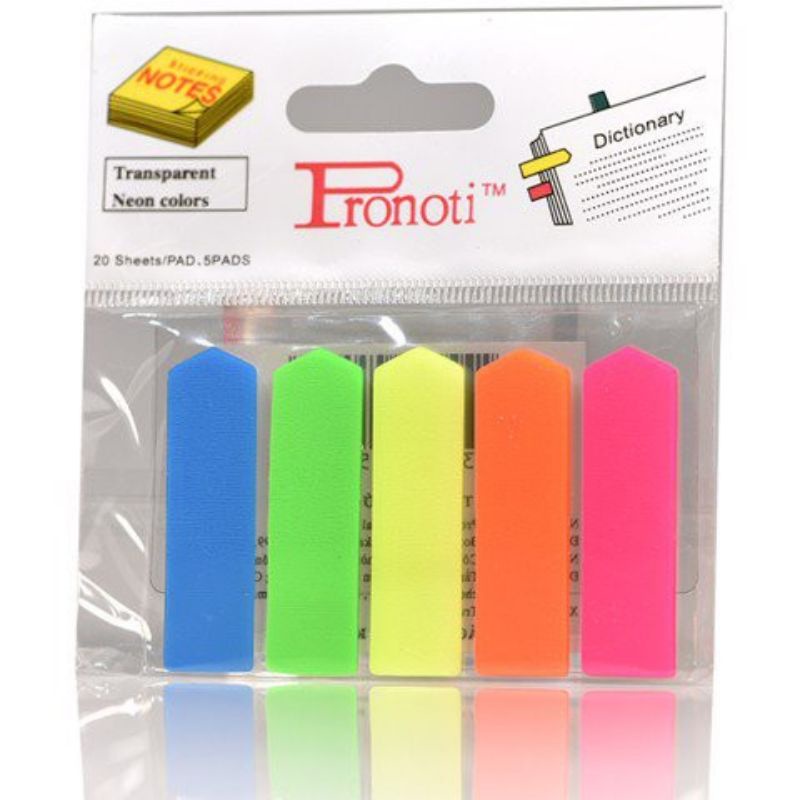 NOTE NHỰA MŨI TÊN PRONOTI 45502 - NOTE DÁN KÍ 5 MÀU CHỐNG THẤM NƯỚC - PET STICK PRONOTI