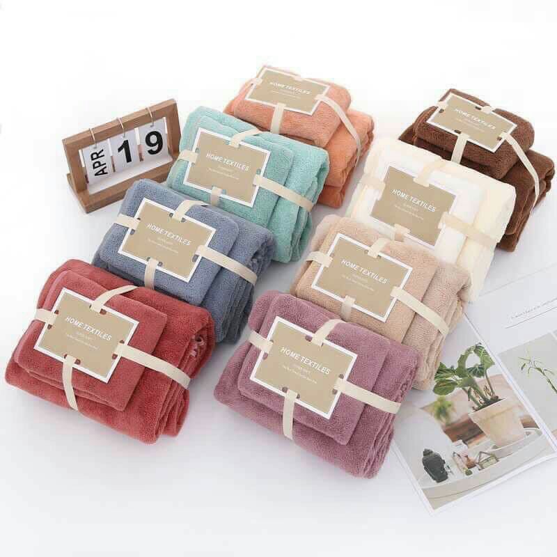 Set 2 Khăn Tắm và Khăn Mặt Sợi Tre Hàng Xuất Nhật Home textiles