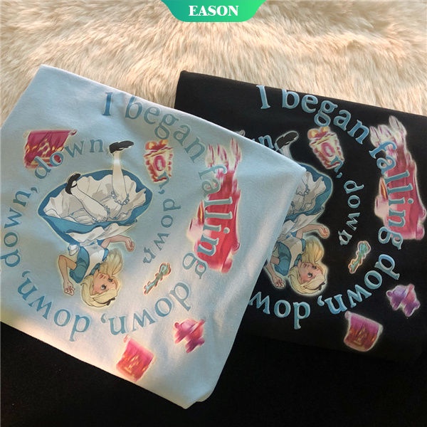 Áo Thun Cotton Ngắn Tay Dáng Rộng In Họa Tiết Hoạt Hình Cổ Điển Thời Trang Mùa Hè Cho Nữ