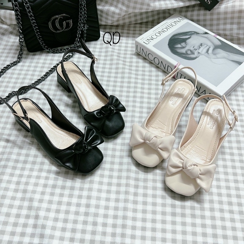 GIÀY SANDAL BÍT MŨI / GIÀY THỜI TRANG BÍT MŨI NƠ MŨI VUÔNG GÓT 2p DA MỊN