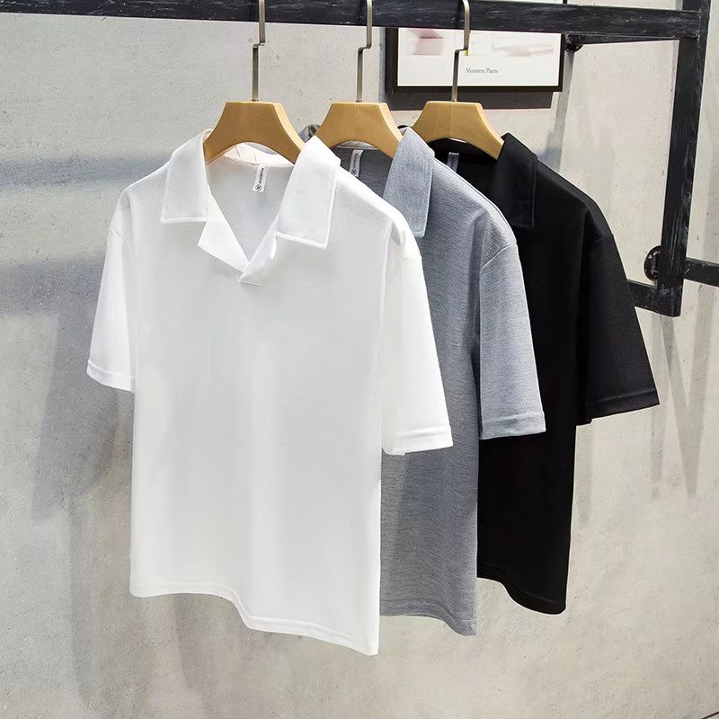 Áo Thun POLO Ngắn Tay Cổ Chữ V Màu Trơn Thời Trang Hàn Quốc Size M-3XL
