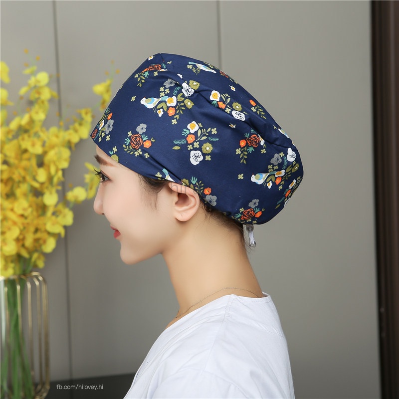 Tất cả có nút + khóa dây thun Mũ phẫu thuật y tá Bác sĩ Chà mũ All With Buttons + Elastic band buckle Hoa văn động vật dễ thương in hoa phòng mổ Thẩm mỹ viện làm việc mũ tròn