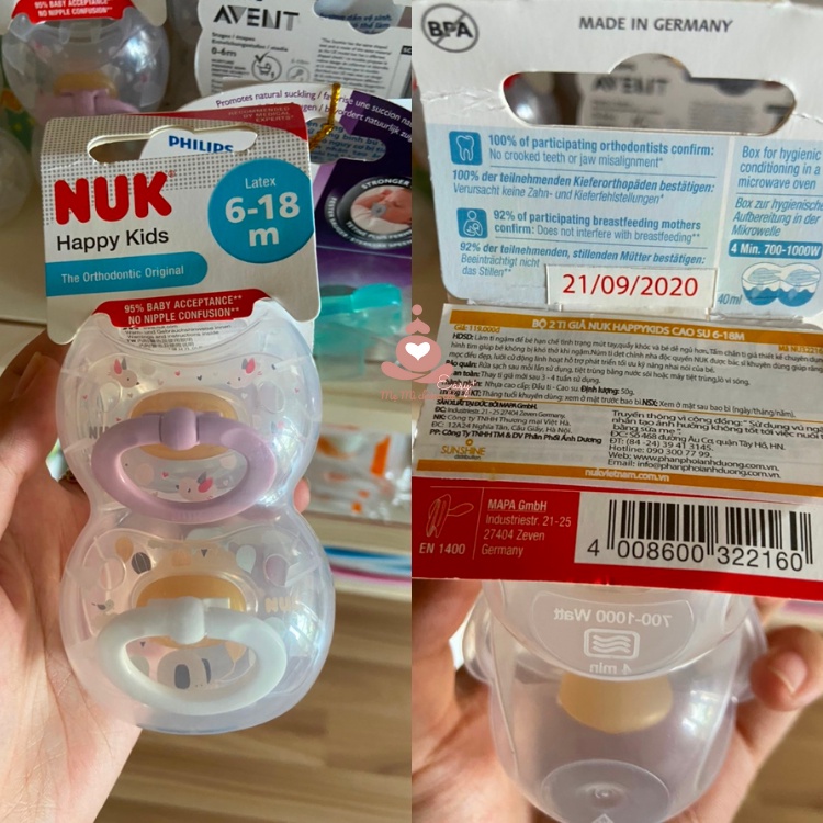 Bộ 2 Ti Giả Cao Su Cho Bé Nuk Happy Kids Chỉnh Nha Giảm Quấy Khóc