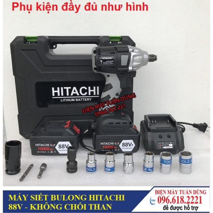 Máy vặn ốc bulong, máy siết ốc bulong Hitachi 88V KÈM 7 ĐẦU KHẨU MỞ ỐC + ĐẦU CHUYỂN VÍT