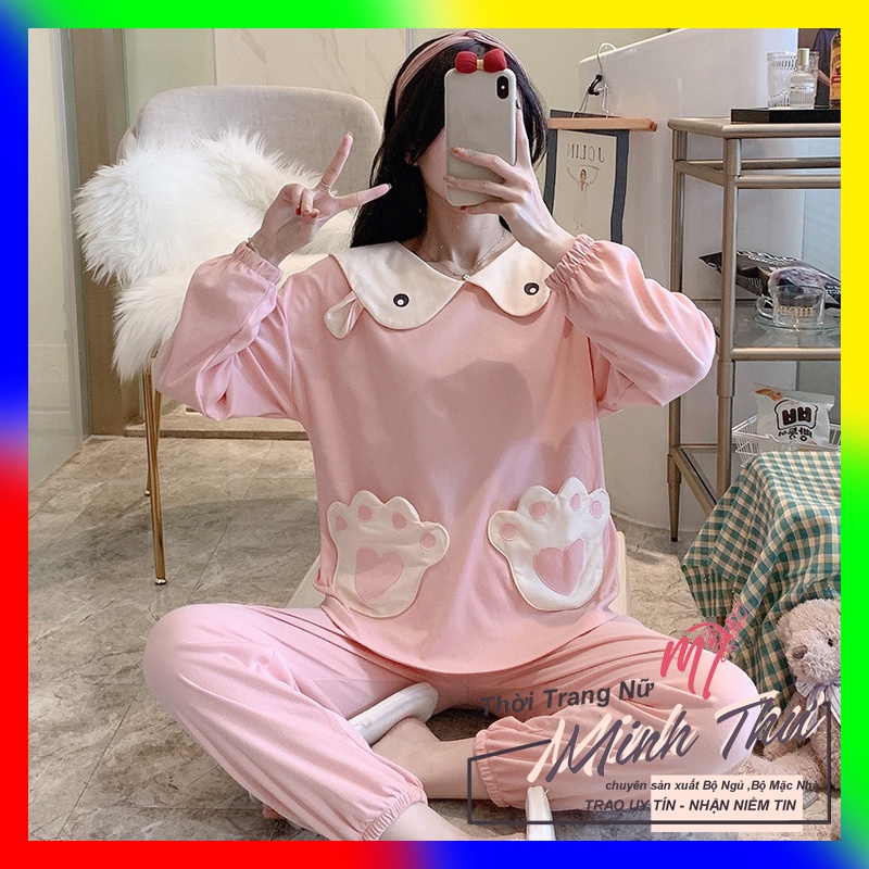 Đồ bộ mặc nhà - chất liệu cotton mềm- mặc nhà thời trang ( bộ túi bàn chân gấu - QDTD - MS-01 )