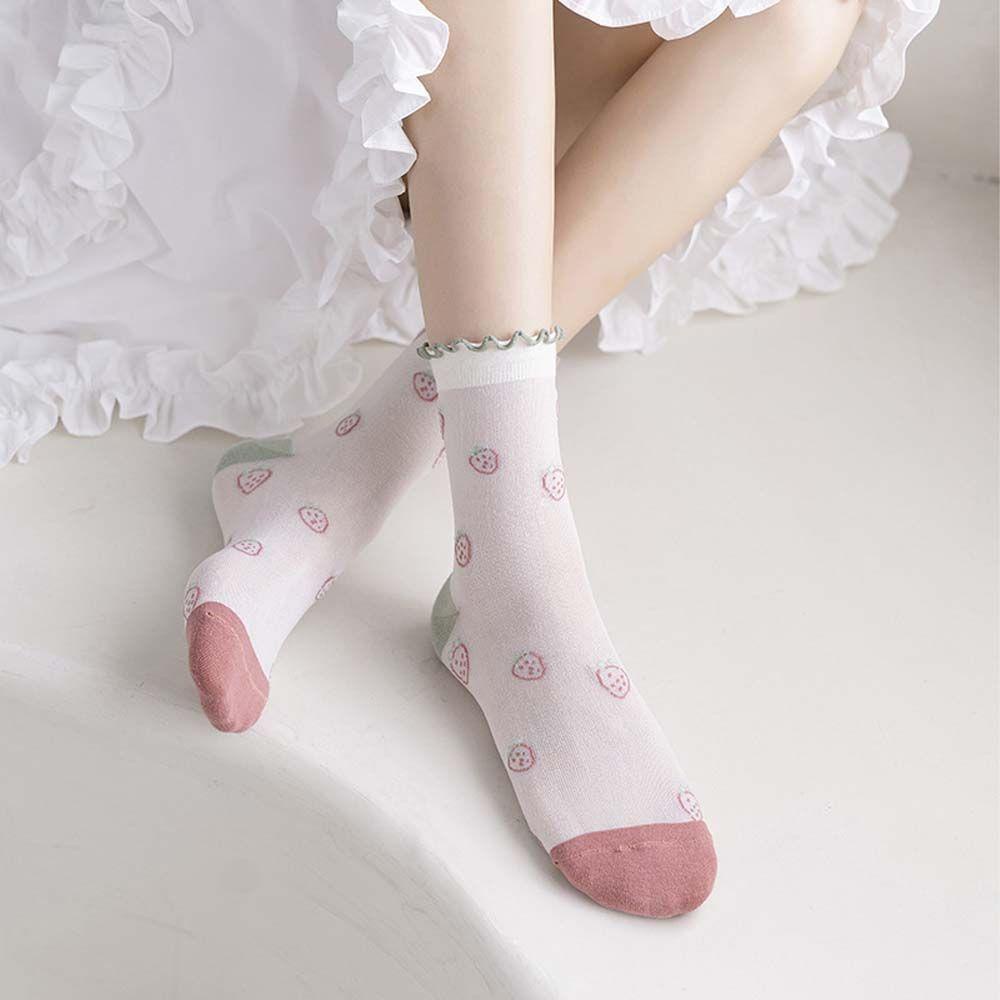 Vớ Thủy Tinh Siêu Mỏng Trong Suốt Họa Tiết Trái Cây Phong Cách Hàn Quốc Dễ Thương