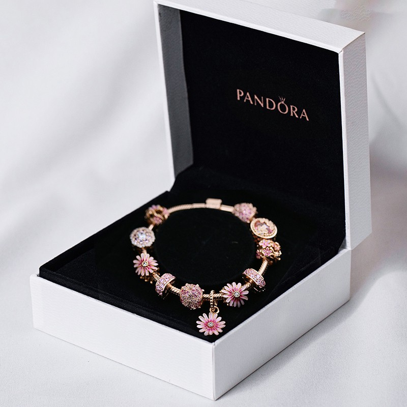 Pandora Vòng Đeo Tay Họa Tiết Hoa Cúc Màu Vàng Hồng Lấp Lánh Xinh Xắn Thời Trang Cho Nữ Pandora Pandora 's Pandora (Màu Hồng) D001