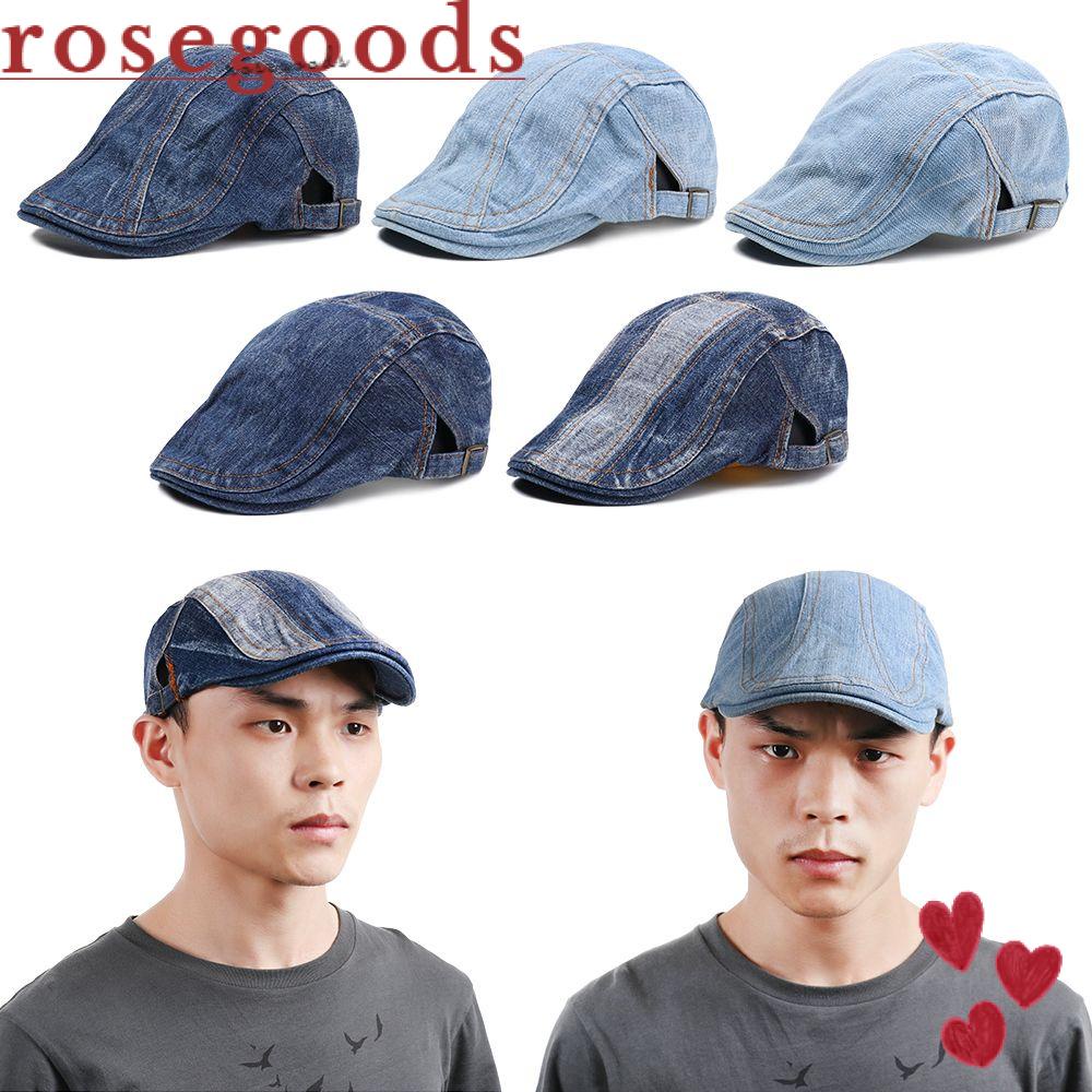 Mũ Beret Denim Thêu Hoa Hồng Mới