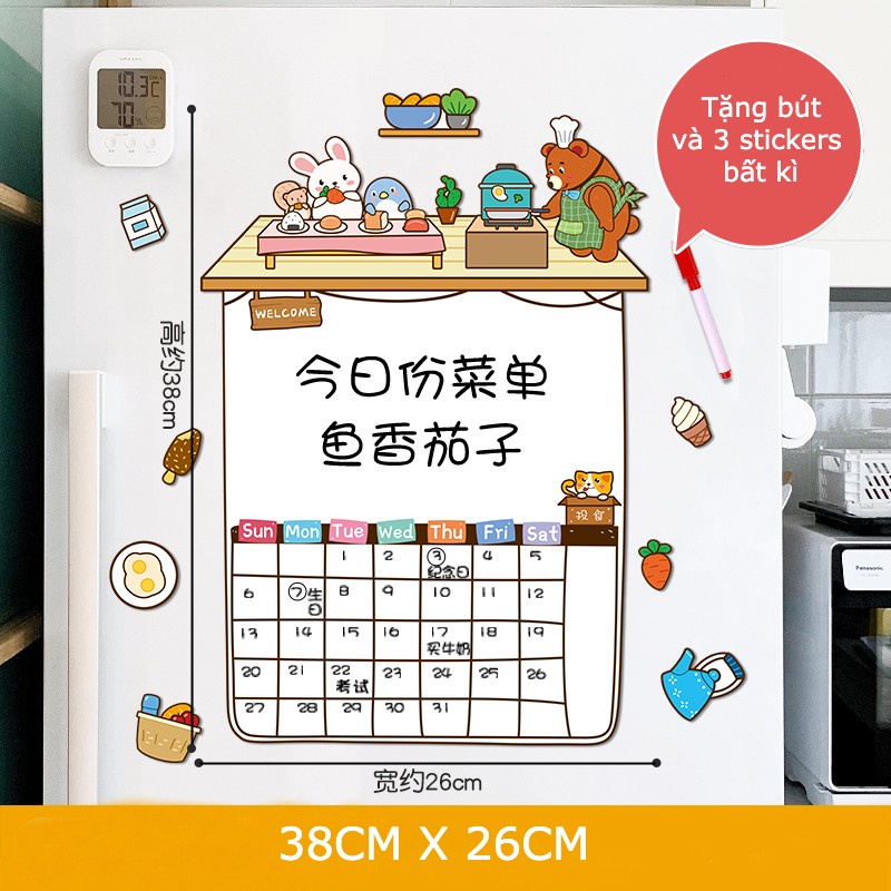 Bảng ghi chú nam châm hít tủ lạnh, Bảng kế hoạch đa năng họa tiết dễ thương