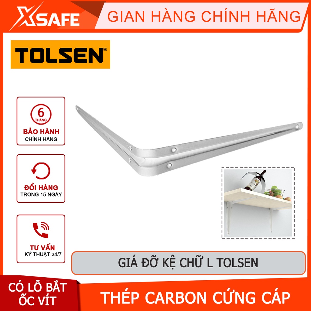 Giá đỡ chữ L Tolsen nhiều kích thước, thép carbon cứng, chắc chắn, thiết kế chữ L kết hợp được nhiều kệ, độ chống đỡ cao