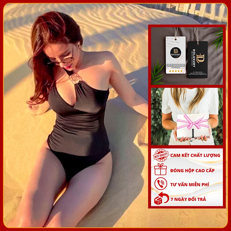 bikini đi biển 1 mảnh Liền Thân Khoen Cổ Sang Chảnh Đóng Hộp Cao Cấp DOLUXURY