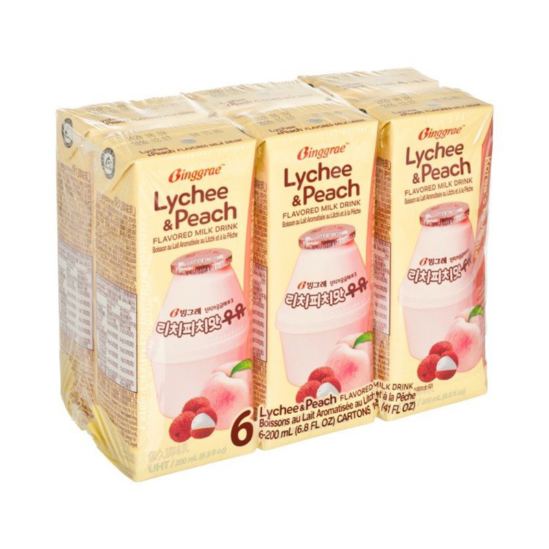 Sữa Vãi & Đào Lychee & Peach Milk Binggrae Hàn Quốc - Lốc 6