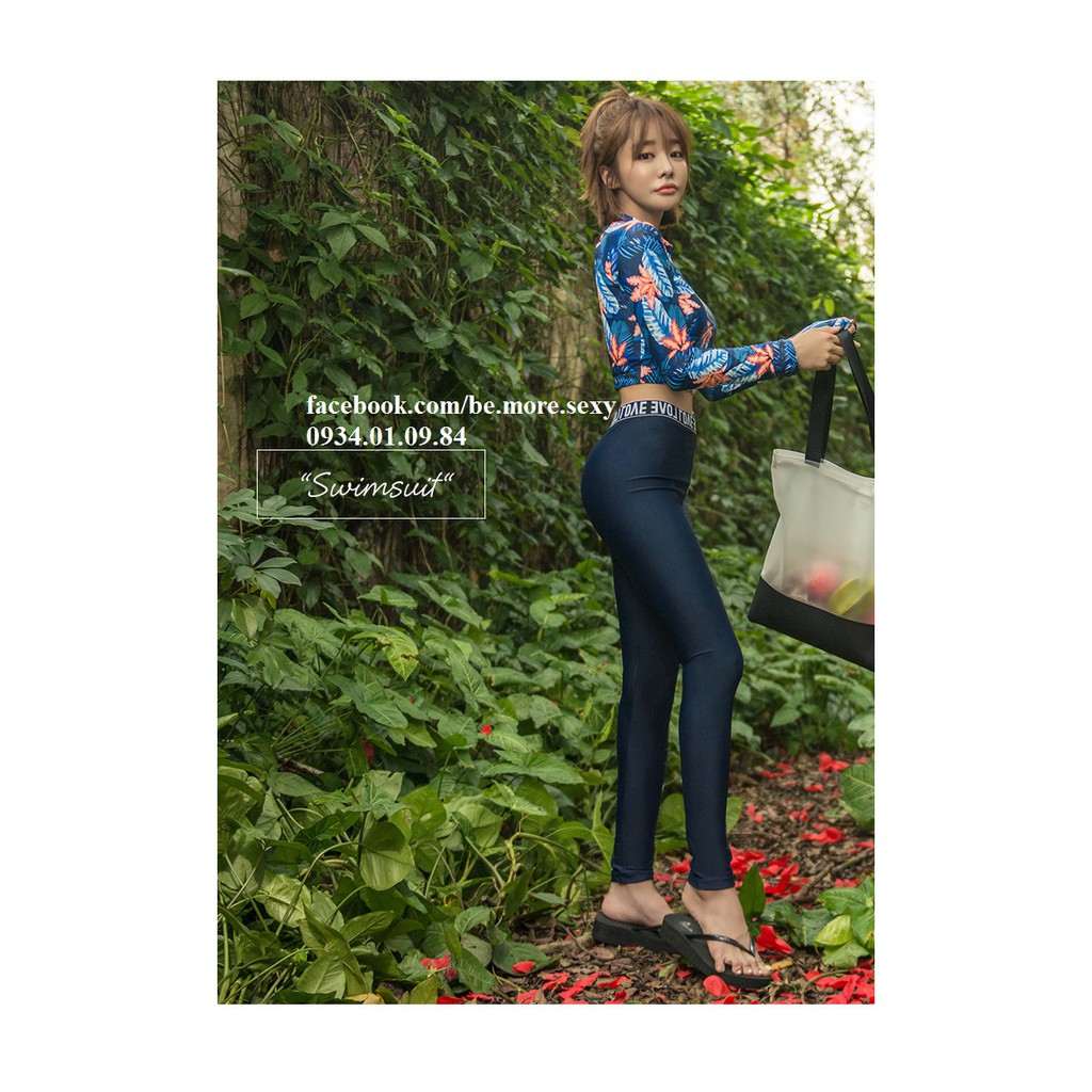 Đồ bơi dài tay Hàn Quốc croptop hoa quần dài | BigBuy360 - bigbuy360.vn