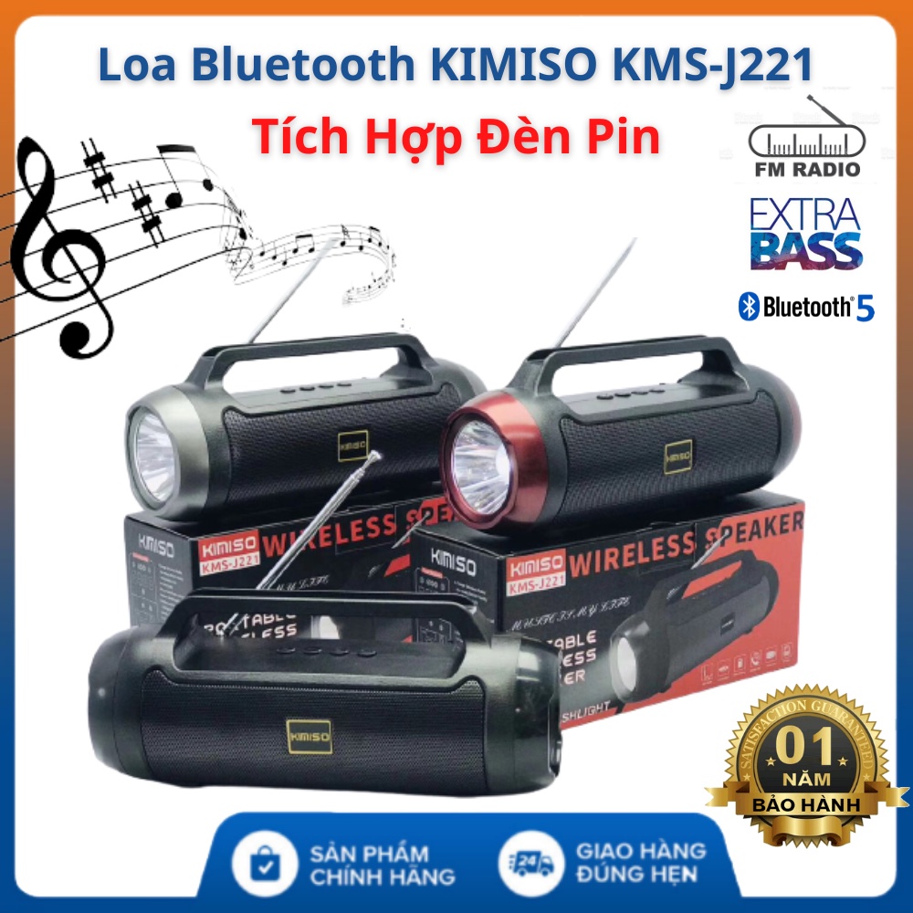 Loa Bluetooth KIMISO KMS-J221 - Loa Có Đèn Pin Cao Cấp Bass Cực Mạnh Âm Thanh Vòm Dung Lương Pin Khủng - Bảo hành 1 năm