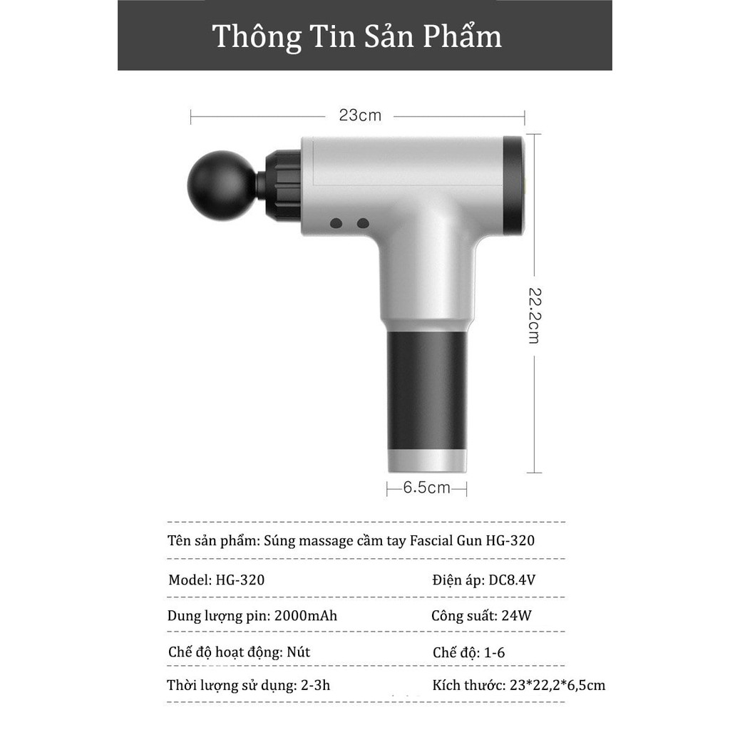 MÁY RUNG THƯ GIÃN CƠ BẮP TOÀN THÂN FACIAL GUN HG320 DÙNG PIN SẠC