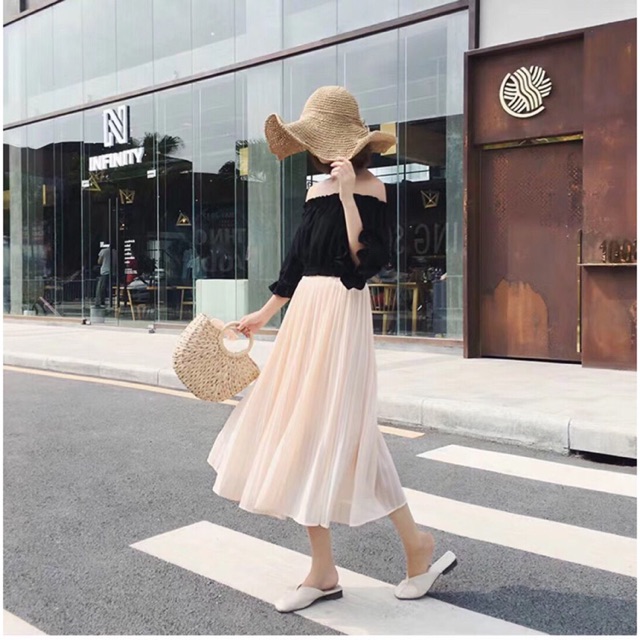 Chân váy xoè xếp ly đuôi cá voan lụa hàng loại 1