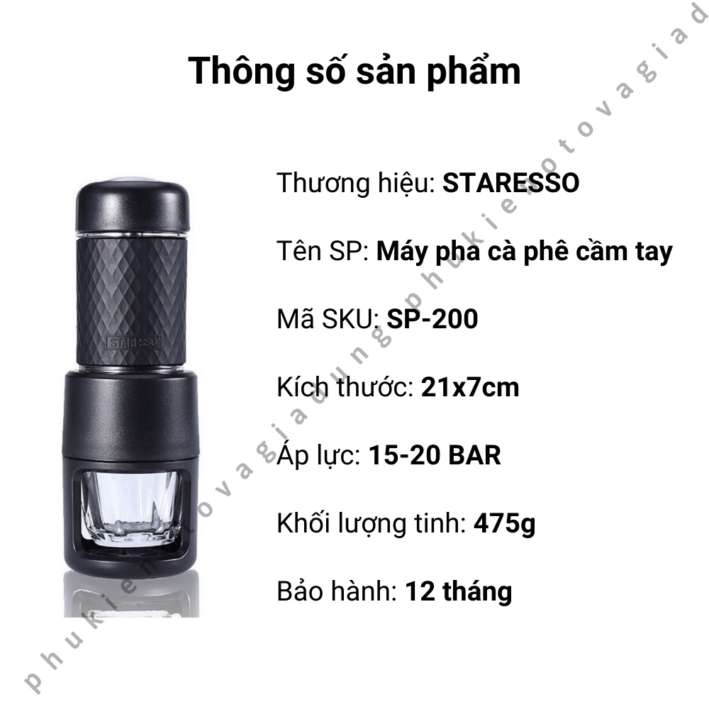 Máy pha cà phê cầm tay, máy pha cà phê mini STARESSO SP-200 Bản nâng cấp 2022- phukienotovagiadung