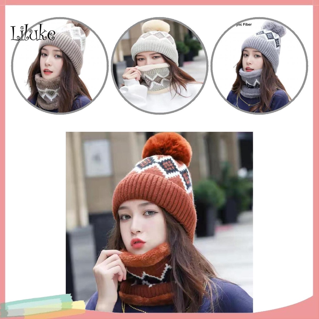 Bộ Mũ Beanie Và Khăn Choàng Cổ Co Giãn Đáng Yêu Cho Nữ