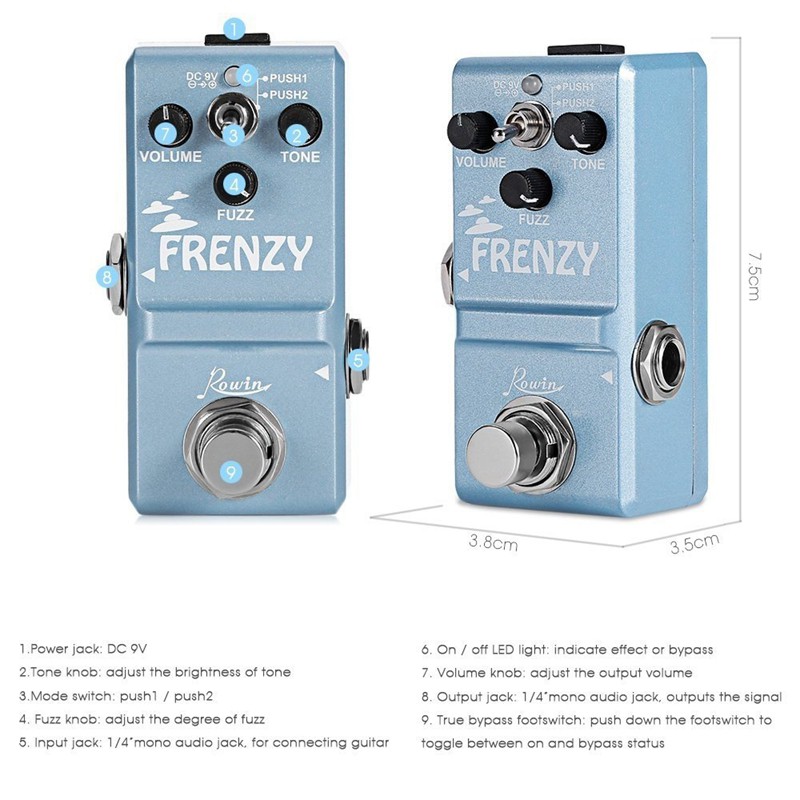 Rowin LN-322 FRENZY Guitar Effect Pedal Classic Fuzz Tone Creamy Violin-Like Sound Mini Full Metal Shell 2 es