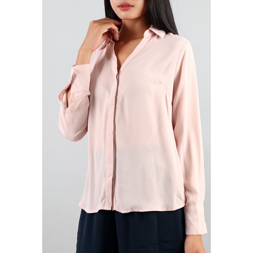 Áo sơ mi voan cổ V tay dài TIMING