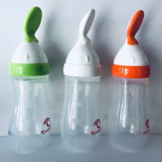 Bình silicone mềm kèm đầu thìa ăn dặm cho bé 125ml Kichi Kichilachi - Đồ dùng ăn dặm