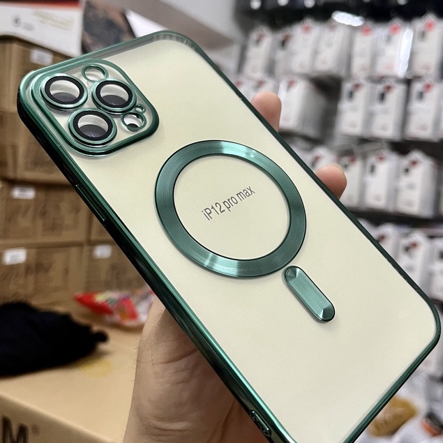 CHÍNH HÃNG Ốp lưng dẻo trong viền màu bảo vệ Camera phủ kính X&amp;M iP 12 13 pro max hỗ trợ sạc Magsafe