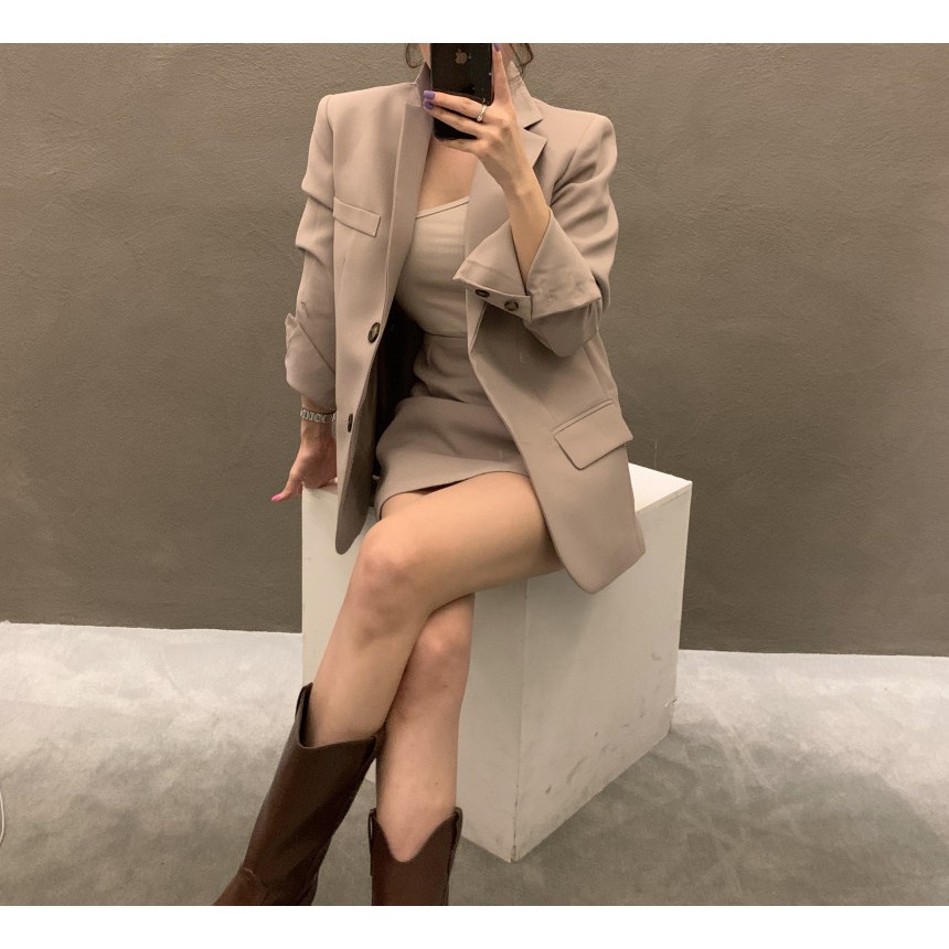 (s35) set ulzzang công sở áo vest + chân váy màu đen kem size S M(kèm ảnh thật)