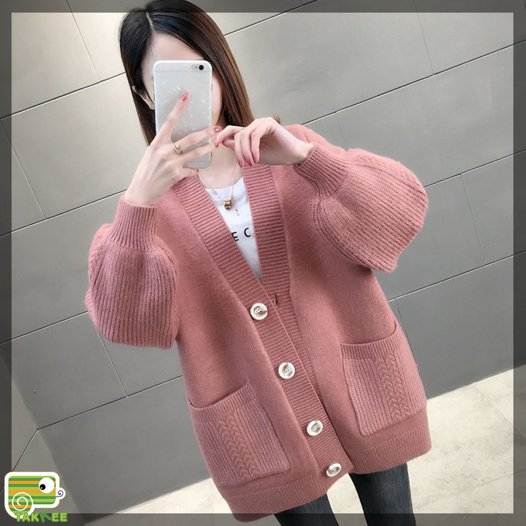 Áo Khoác Len Dáng Rộng Vặn Thừng Phong Cách Vintage Thời Trang Dày Ấm