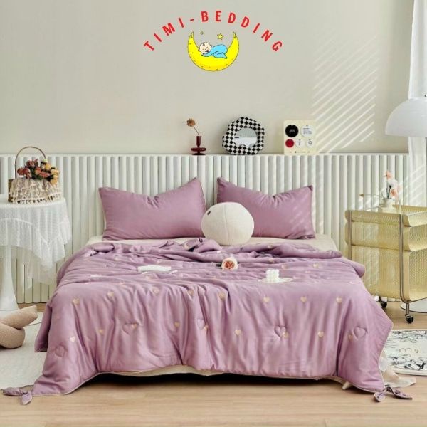 Chăn tencel hè thêu tim nhập khẩu cao cấp, sang trọng và thoáng mát - mền tencel – Timibedding