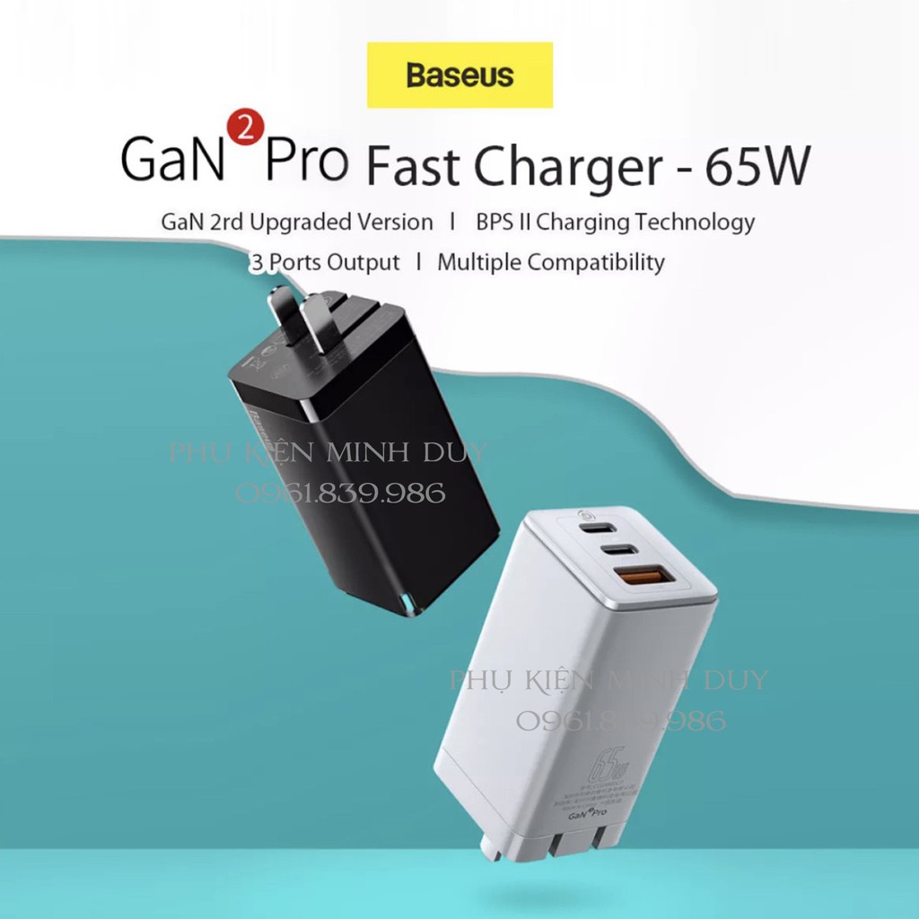 (Mẫu mới) Củ sạc nhanh Baseus GaN2 Pro 65W USB và Type-C PD 3.0, QC 4.0 cho Smartphone/ Tablet/ Ipad/ Macbook/ Laptop ❤