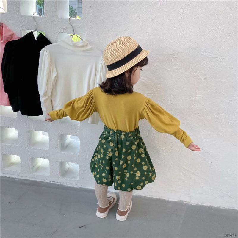 Kids Girl Shirt  Autumn Cotton Long Sleeve Blouse Children Bubble Sleeves Stacked Tops