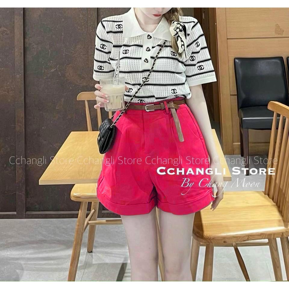 Quần short kaki nữ MT Store kèm đai 3 màu hồng,nâu,đen