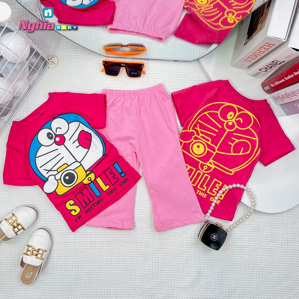 NGHĨA BABY Đồ bộ quần áo thun quần suông cotton dành cho bé gái mặc nhà mùa hè