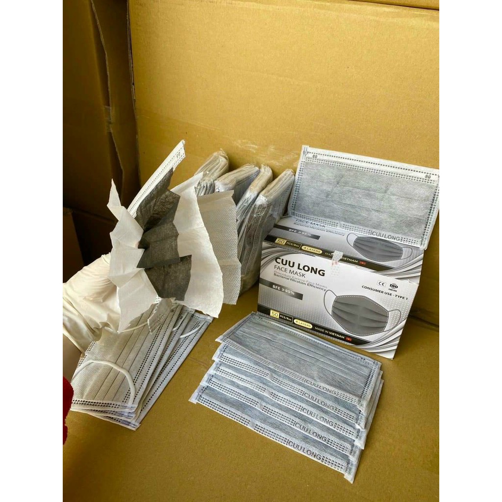 Khẩu trang y tế 4 lớp hộp 50 cái kháng khuẩn, hàng chính hãng CỬU LONG, dày dặn | BigBuy360 - bigbuy360.vn