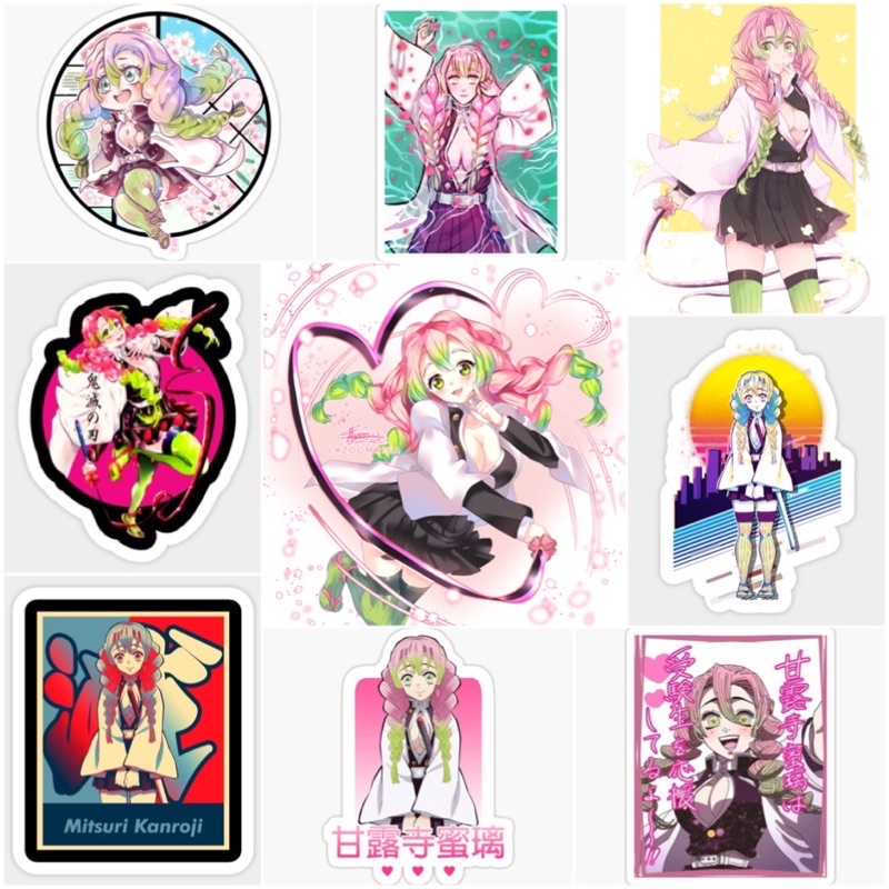 Sticker/hình dán Kanroji Mitsuri 30-60 cái ép lụa/ảnh sticker Luyến Trụ Kimetsu no yaiba