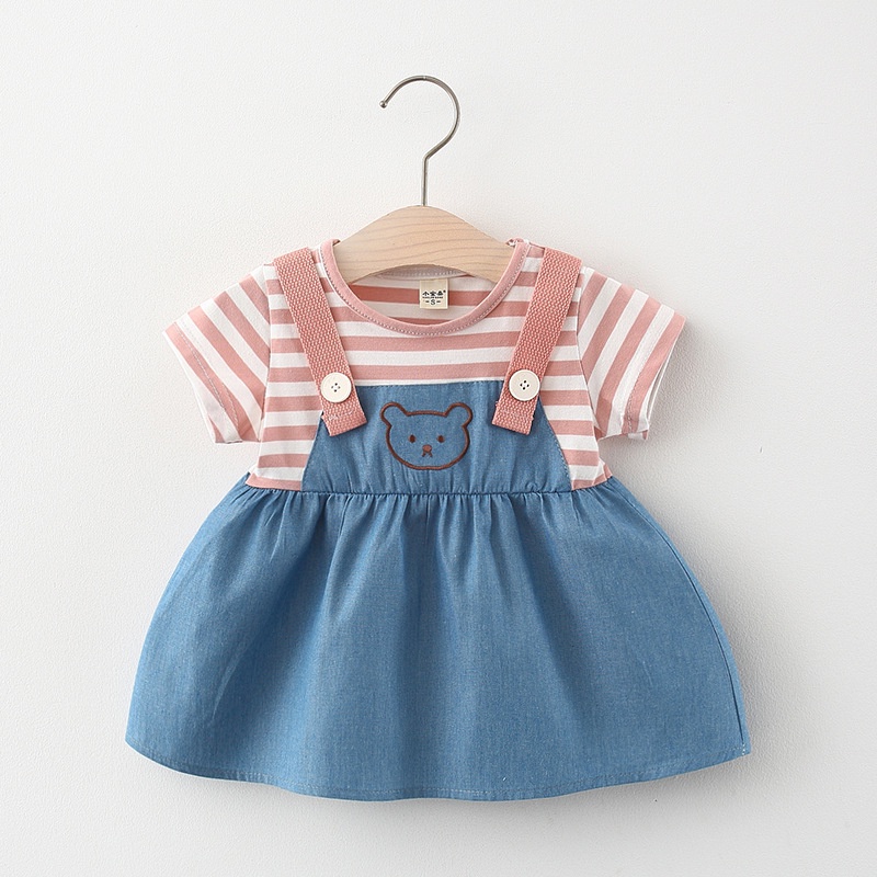 Đầm Công Chúa Giả Hai Lớp Họa Tiết Kẻ Sọc Phong Cách Hàn Quốc Thời Trang Mùa Hè Cho Bé Gái