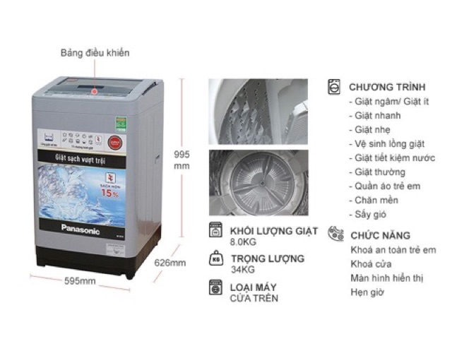 Máy giặt Panasonic 8 kg NA-F80VS9GRV (Miễn phí giao tại HCM-ngoài tỉnh liên hệ shop)