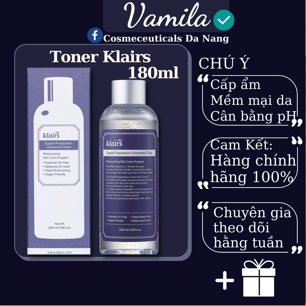 Nước Hoa Hồng Klairs Không Mùi Supple Preparation Toner 180ml Chính Hãng - Vamila Coseceuticals