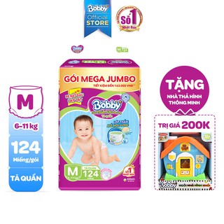 [Tặng Nhà Thả Hình Thông Minh] Tã Quần Bobby - Đệm Thấm Lưng Mồ Hôi Mega Jumbo M124/L111/XL96/XXL88