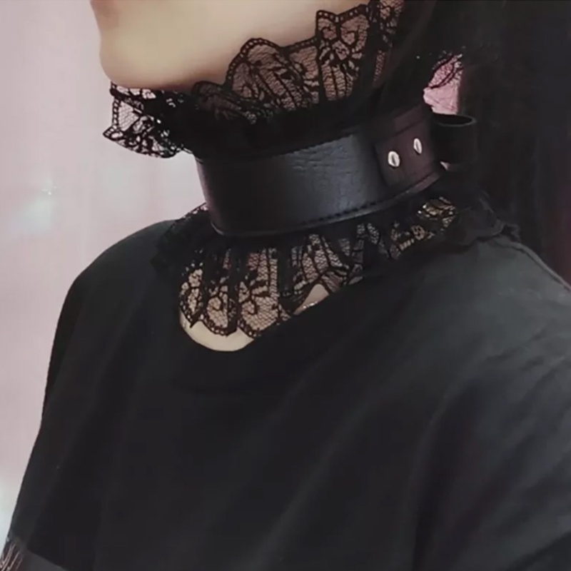 Vòng Cổ Choker Giả Da Phối Ren Hoa Phong Cách Gothic Thời Trang Cho Nữ