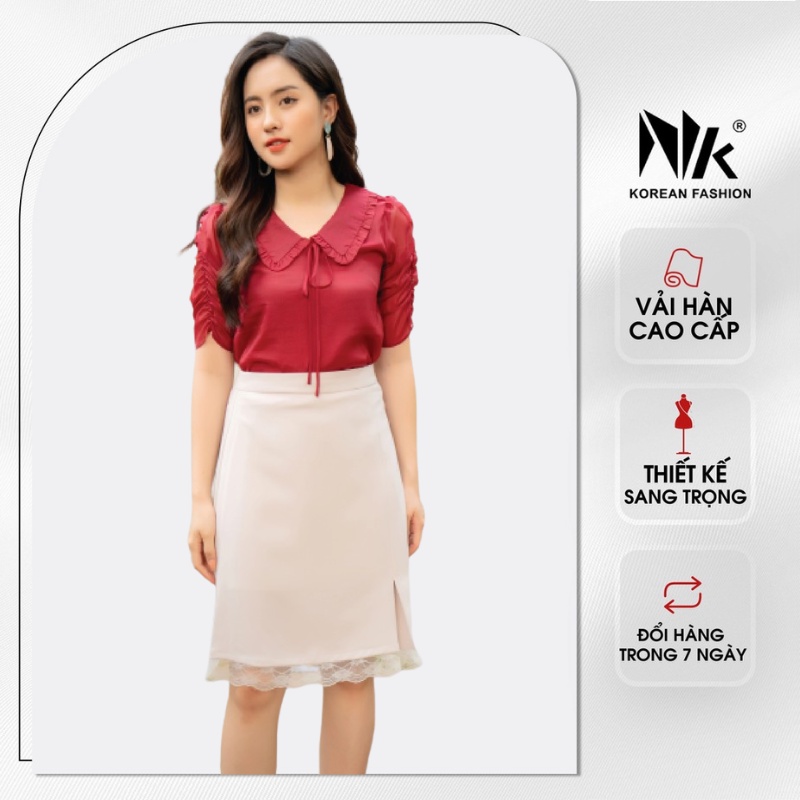 Chân Váy Thiết Kế Công Sở NK FASHION Dáng Chữ A Gấu Váy Phối Ren, Chất Liệu Nhập Hàn Cao Cấp NKFCV2104001