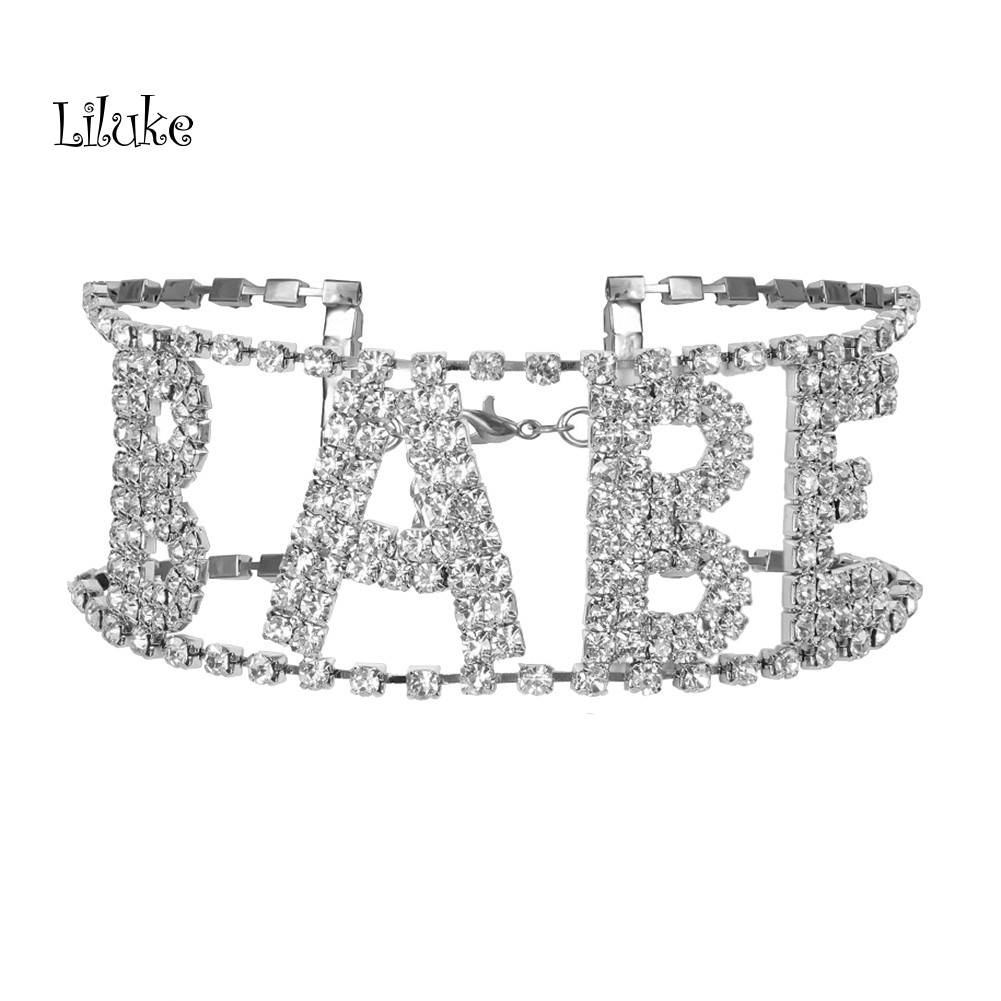 Vòng Cổ Choker Hợp Kim Mạ Vàng Trang Trí Chữ Babe Đính Đá Sang Trọng Cho Nữ