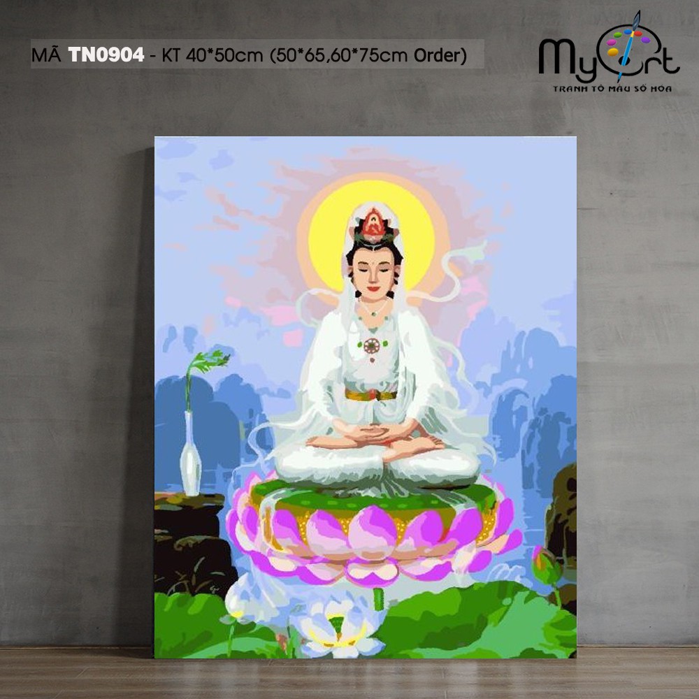 Tranh tự tô màu theo số sơn dầu số hóa Myart - Tranh tôn giáo Quan âm Bồ Tát TN0904