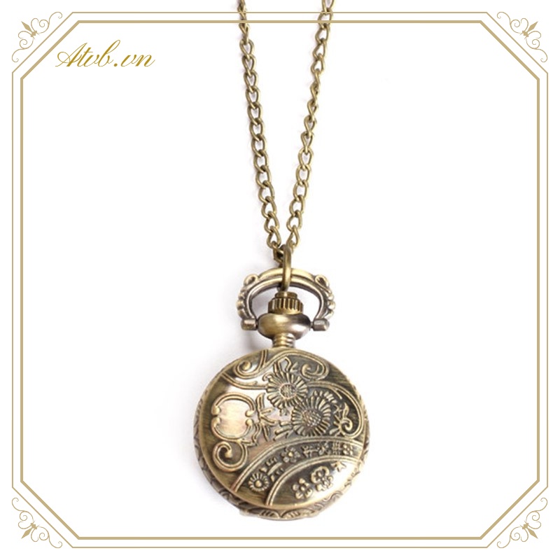 Đồng hồ quả quýt chạm khắc hình hoa sen phong cách vintage