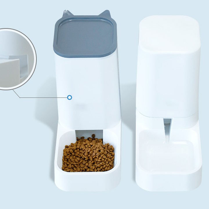 Máy cho mèo ăn bán tự động, bộ 2 hộp đựng thức ăn nước cho mèo giúp bảo quản đồ ăn cực tiện lợi