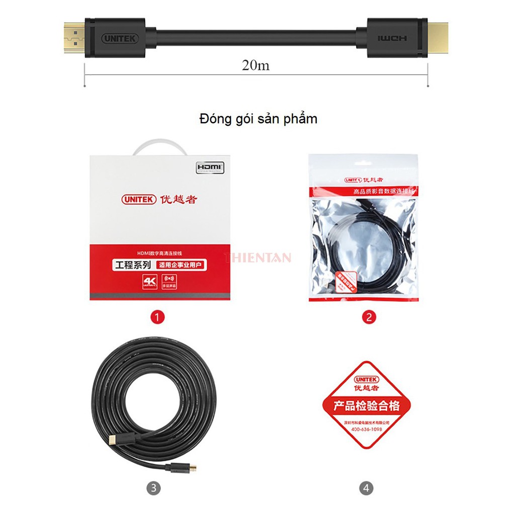 Cáp HDMI ✨Free Ship✨ Cáp HMDI UNITEK 10M✨15M✨20M Ultra 4K- Dây Tròn- Hàng chính Hãng 100%- Bảo Hành 12 Tháng