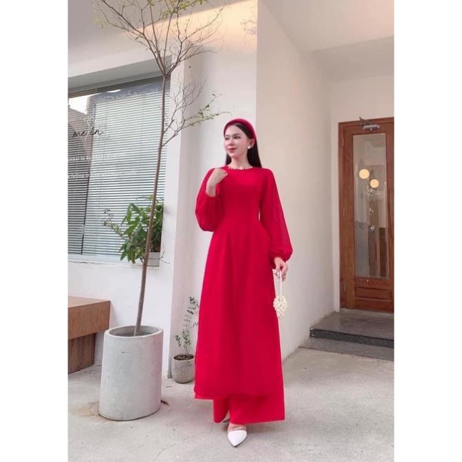 Áo dài may sẵn voon tơ trắng 4 tà thời trang