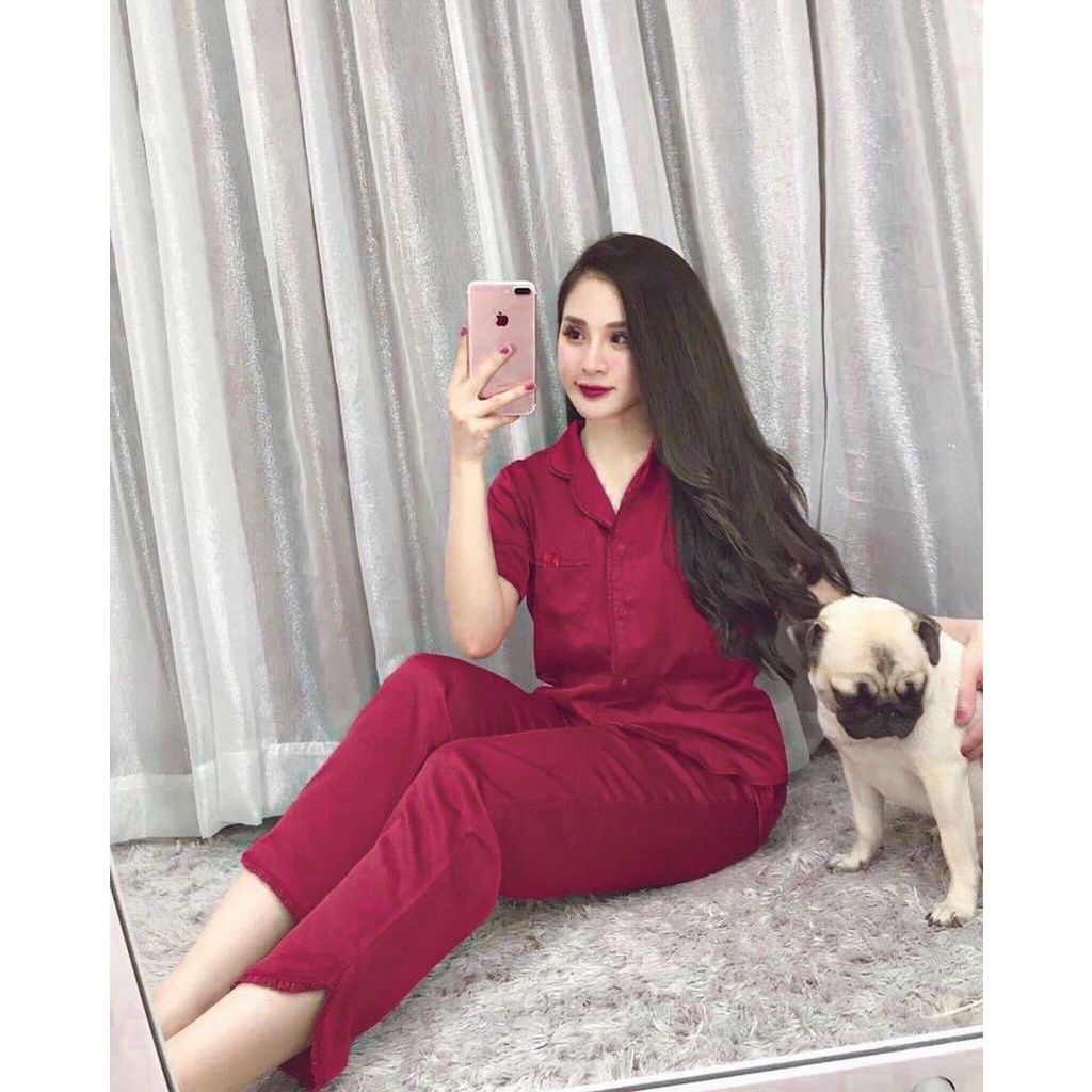 Bộ đồ ngủ nữ lụa bèo IMODA, quần dài tay cộc, thoải mái, bộ pijama sang trọng, lụa cao cấp, free side 45-60kg | BigBuy360 - bigbuy360.vn