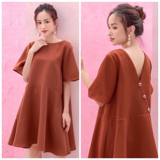 Đầm váy cam đất xoè nút sau